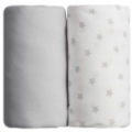 Babycalin Lot de 2 Draps Housses Blanc avec Etoiles Uni Gris - 70x140 cm